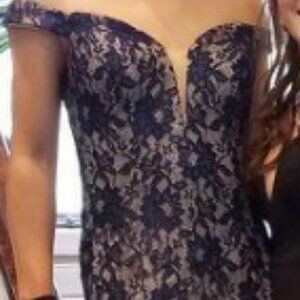 Navy Blue, Nude Lining Floor Length Gown